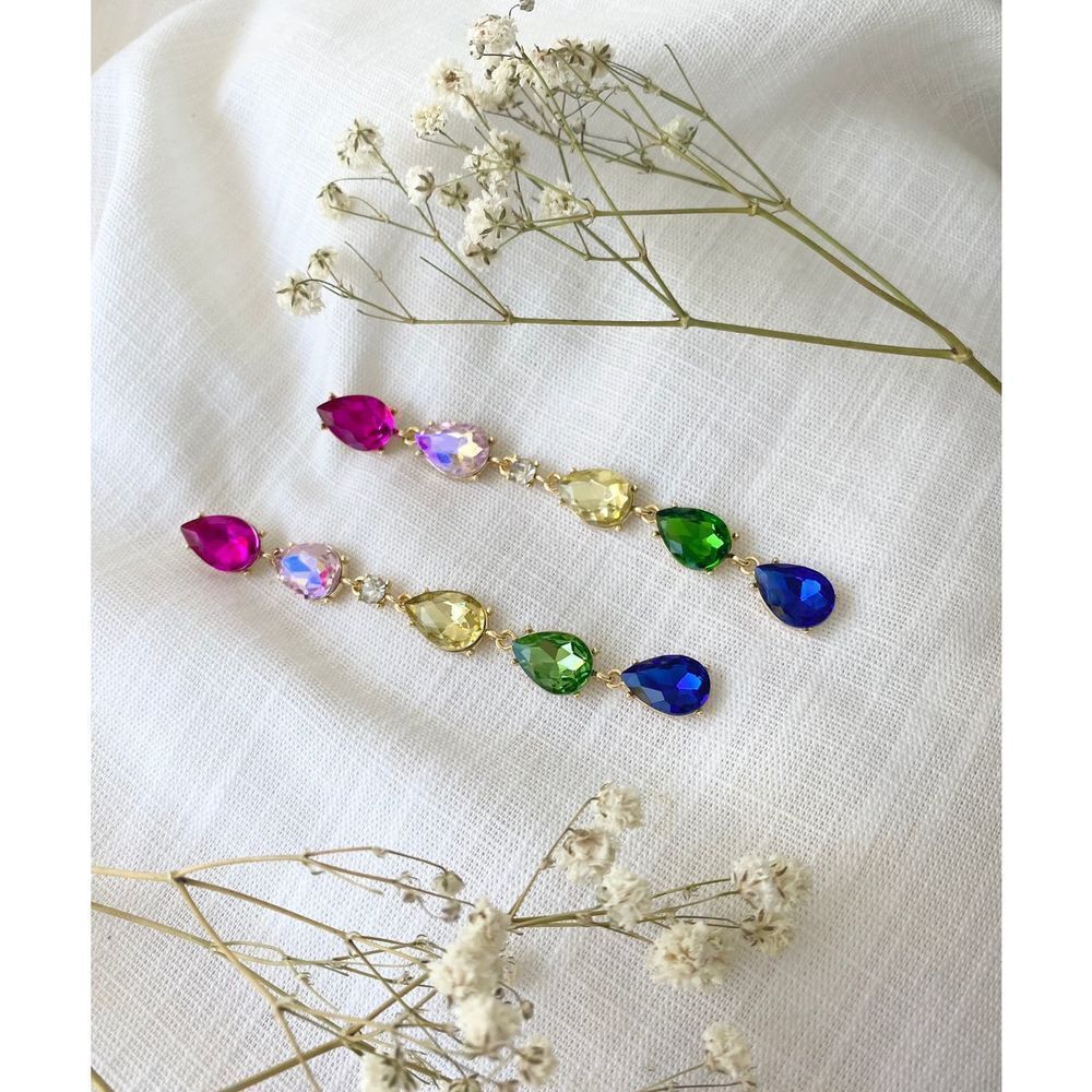 Adorable rainbow color dangle rhinestone earrings